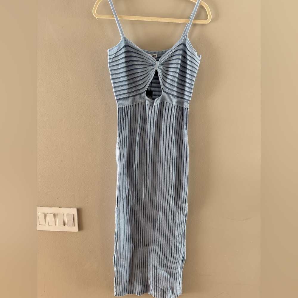 NWT - Fashion Nova Light Blue Ribbed Knit Cutout Midi Dress - Picture 2 of 8